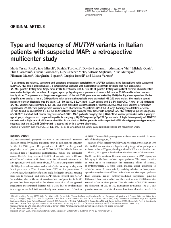 (PDF) Type and frequency of MUTYH variants in Italian patients with ...