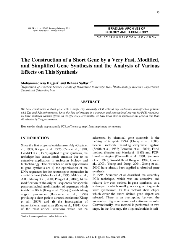 (PDF) The construction of a short gene by a very fast, modified, and ...