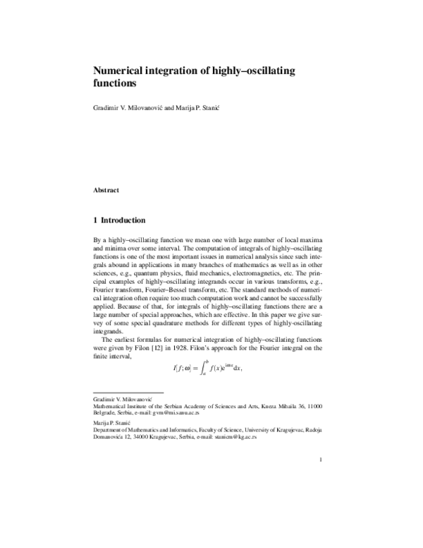 (PDF) Numerical Integration of Highly Oscillating Functions