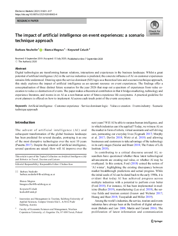 (PDF) The impact of artificial intelligence on event experiences: a ...