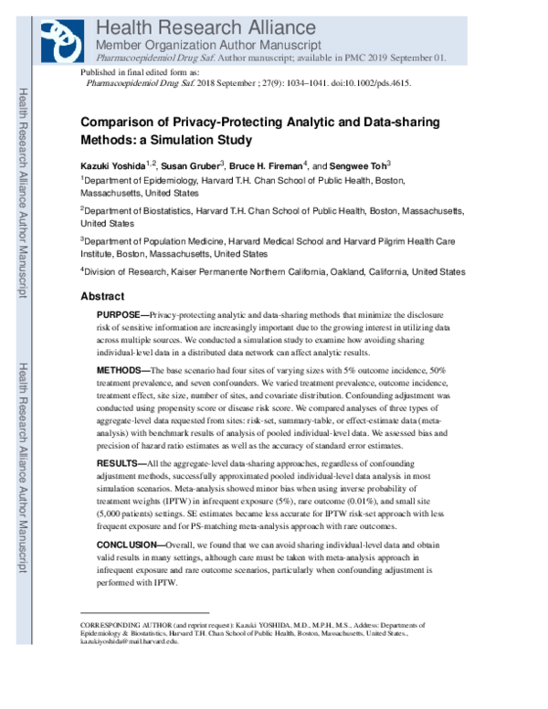 (PDF) Comparison of privacy-protecting analytic and data-sharing ...