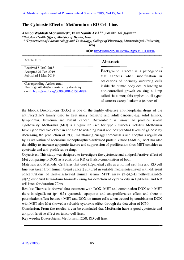 (PDF) The Cytotoxic Effect of Metformin on RD Cell Line