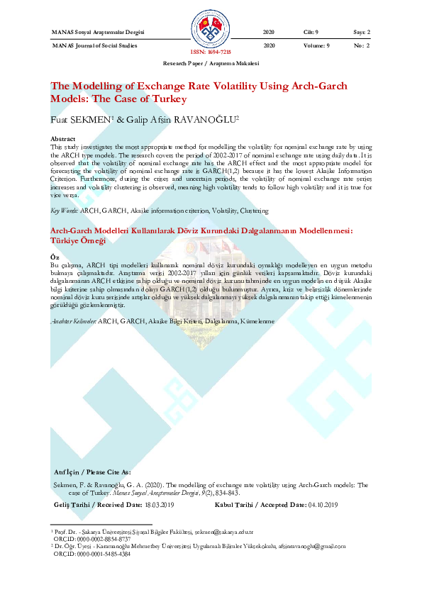 (PDF) The Modelling of Exchange Rate Volatility Using Arch-Garch Models ...
