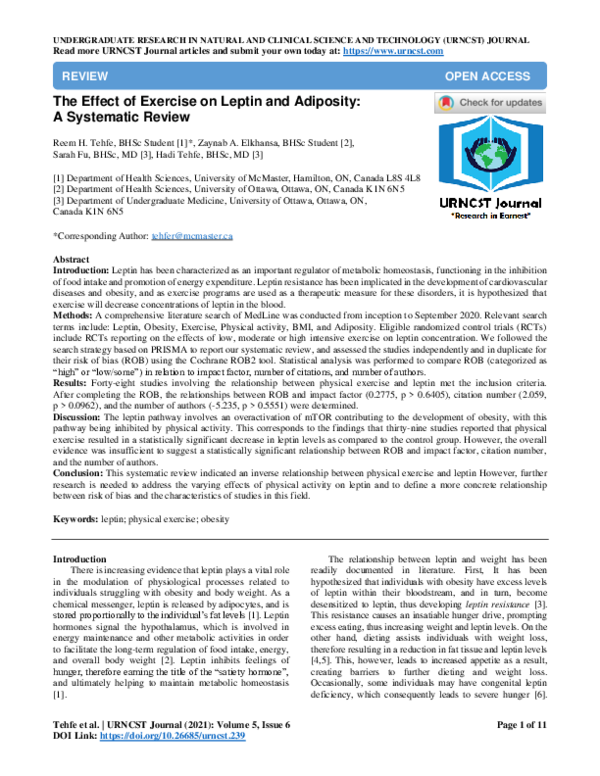 (PDF) The Effect of Exercise on Leptin and Adiposity: A Systematic Review