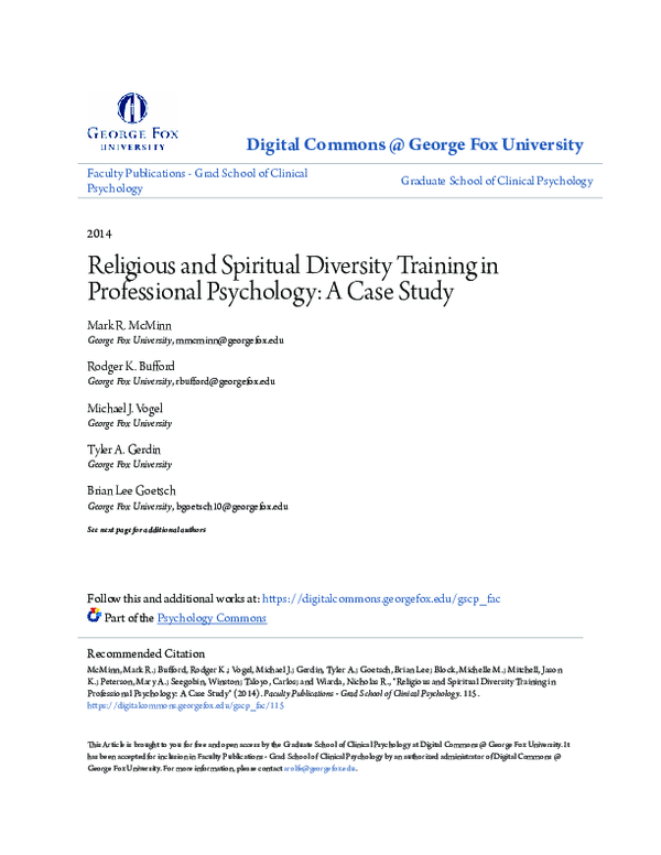 Religious and spiritual diversity training in professional psychology: A case study