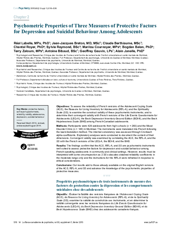 (PDF) Psychometric properties of three measures of protective factors ...