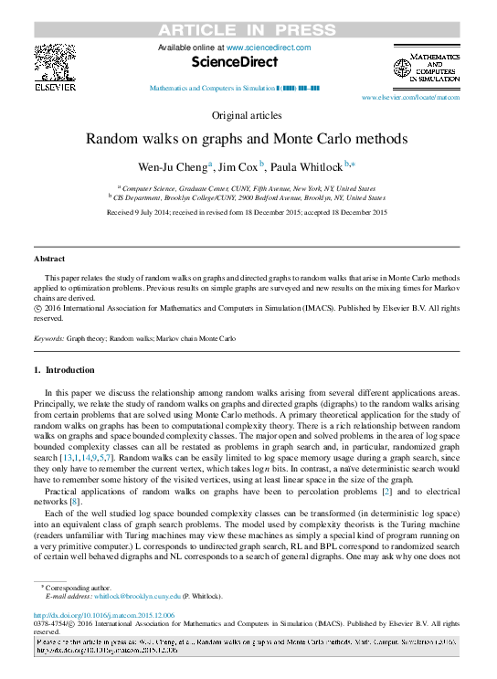 (PDF) Random walks on graphs and Monte Carlo methods