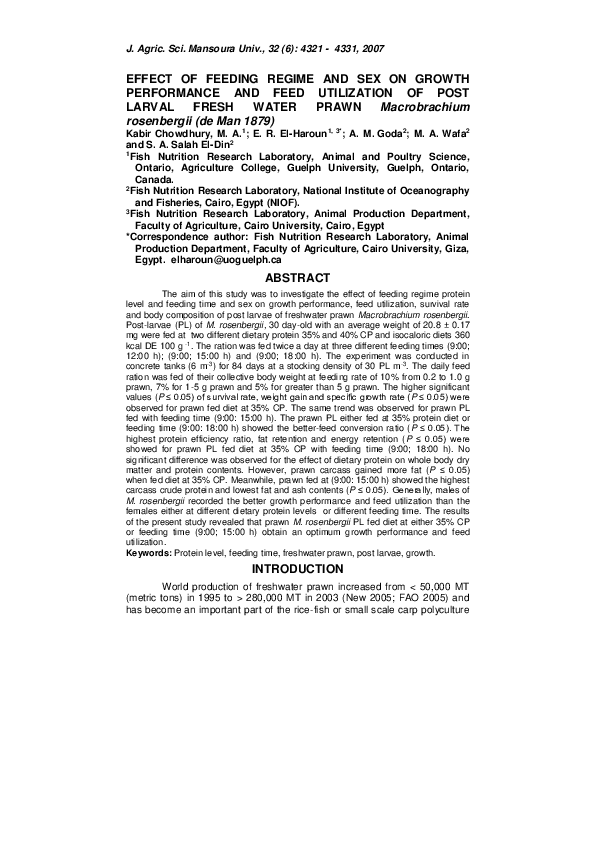 (PDF) EFFECT OF FEEDING REGIME AND SEX ON GROWTH PERFORMANCE AND FEED ...