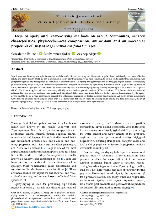 (PDF) Effects of spray and freeze-drying methods on aroma compounds ...