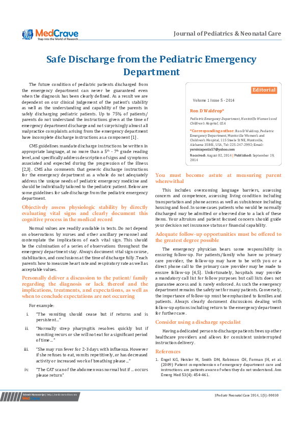 (PDF) Safe Discharge from the Pediatric Emergency Department