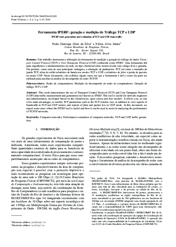 (PDF) IPERF tool: generation and evaluation of TCP and UDP data traffic