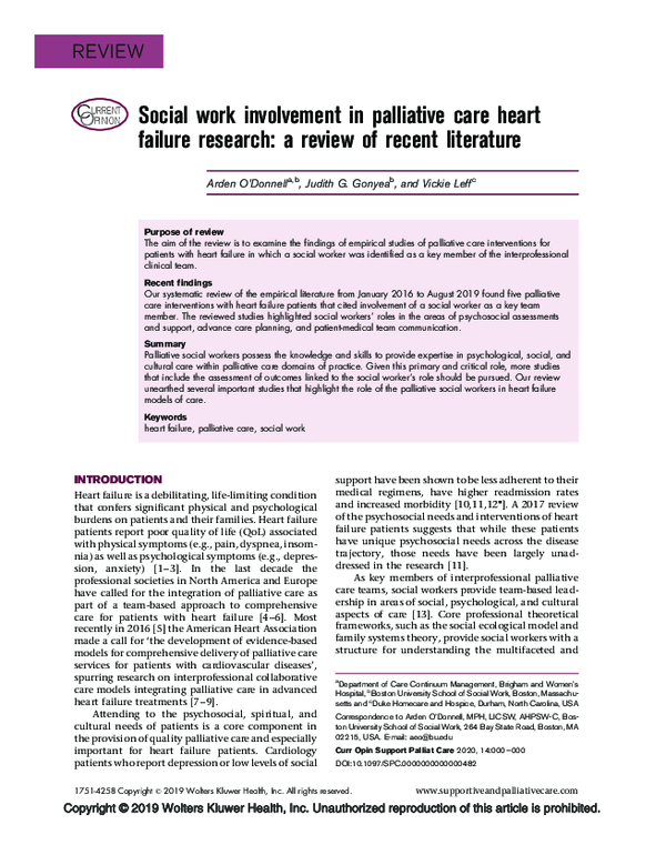 (PDF) Social work involvement in palliative care heart failure research ...