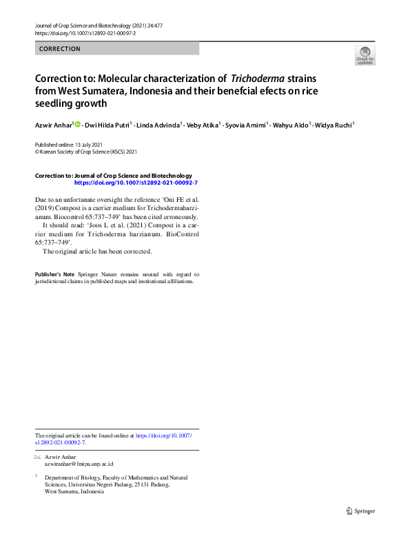 (PDF) Correction to: Molecular characterization of Trichoderma strains ...