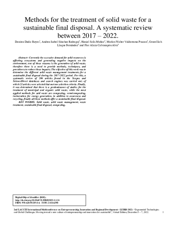 (PDF) Methods for the treatment of solid waste for sustainable ...