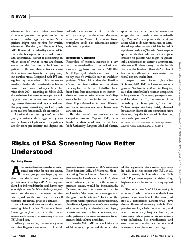 (PDF) Risks of PSA Screening Now Better Understood