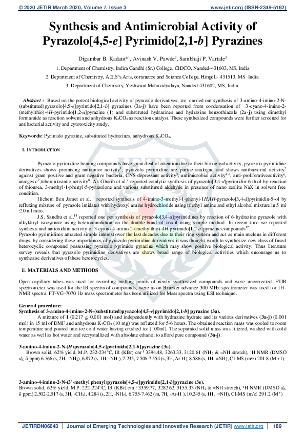 (PDF) Synthesis and Antimicrobial Activity of Pyrazolo[4,5-e] Pyrimido ...