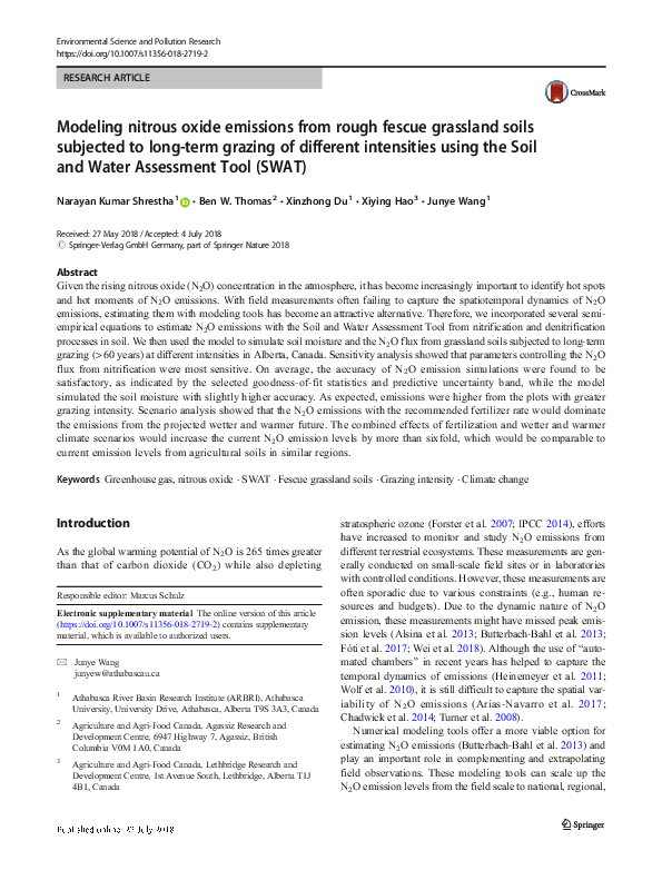 (PDF) Modeling nitrous oxide emissions from rough fescue grassland ...