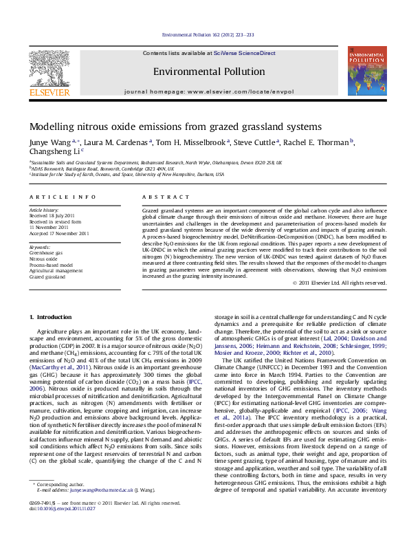 (PDF) Modelling nitrous oxide emissions from grazed grassland systems