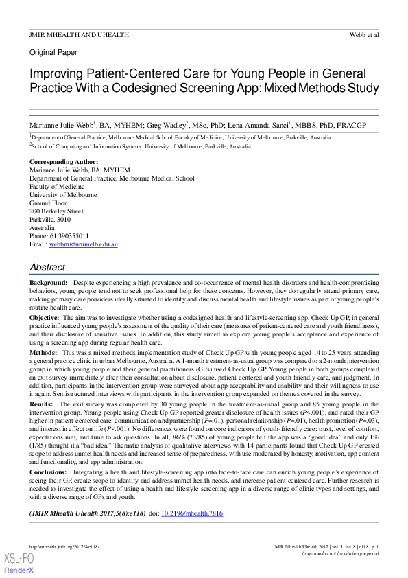 (PDF) Improving Patient-Centered Care for Young People in General ...