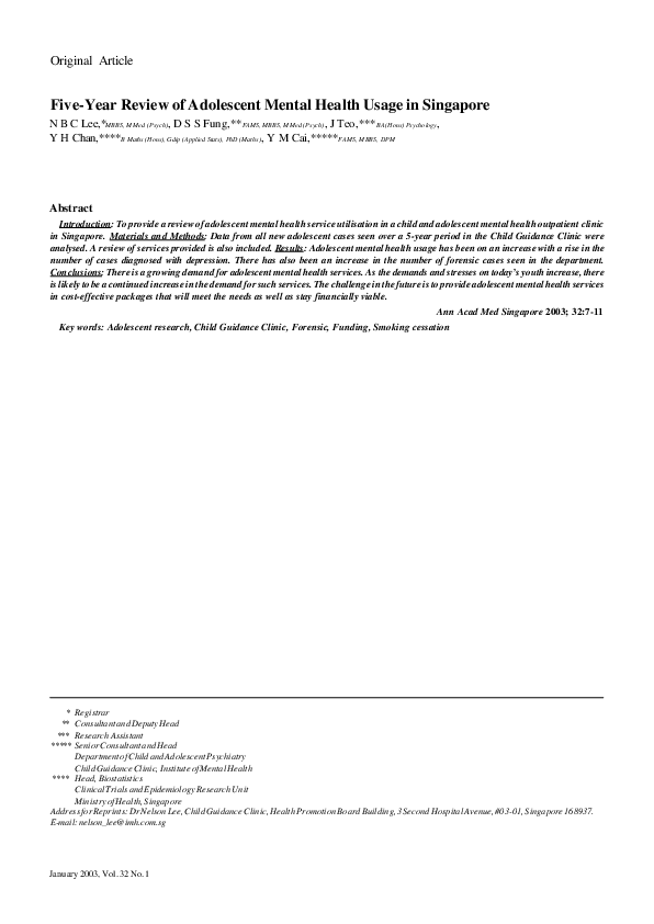 (PDF) Five-year review of adolescent mental health usage in Singapore