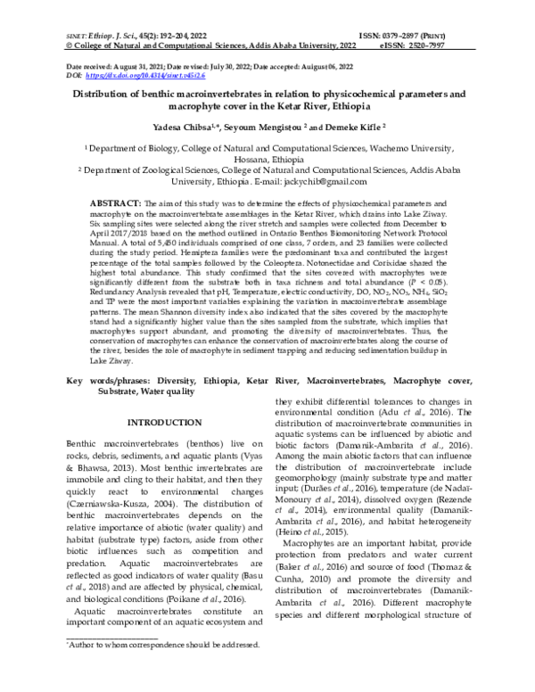 (PDF) Distribution of benthic macroinvertebrates in relation to ...