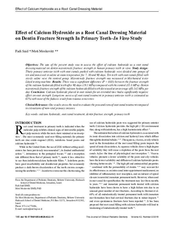 (PDF) Effect of Calcium Hydroxide as a Root Canal Dressing Material on ...