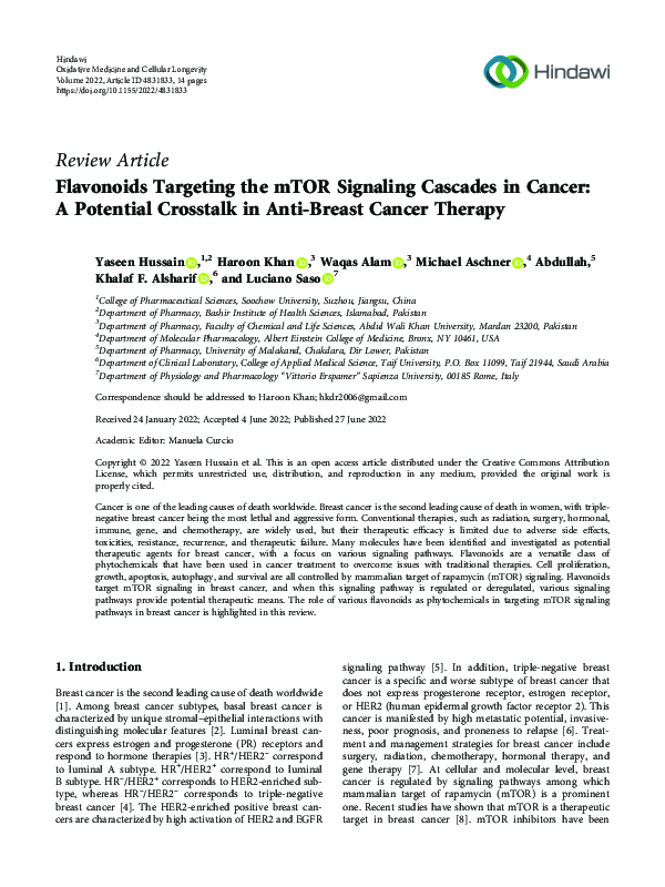 (PDF) Flavonoids Targeting the mTOR Signaling Cascades in Cancer: A ...