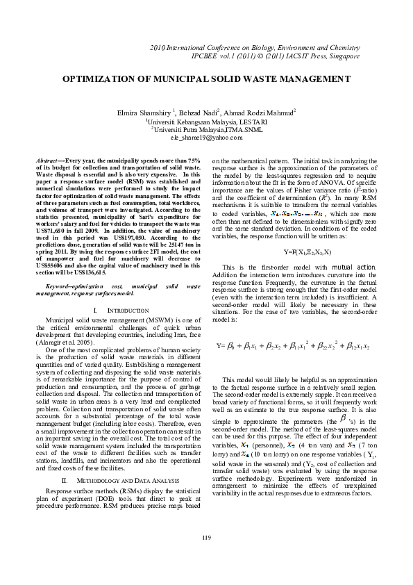 (PDF) Optimization of Municipal Solid Waste Management