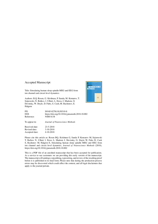 (PDF) Simulating human sleep spindle MEG and EEG from ion channel and ...