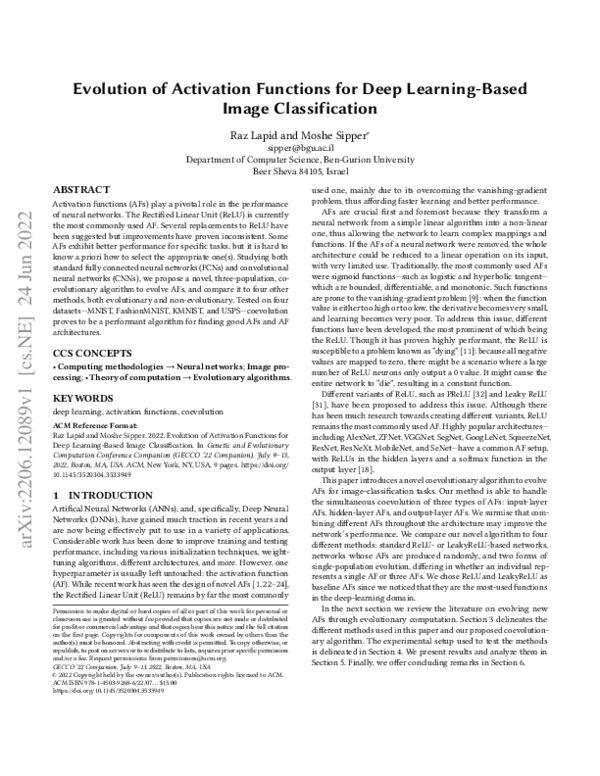 (PDF) Evolution of activation functions for deep learning-based image ...
