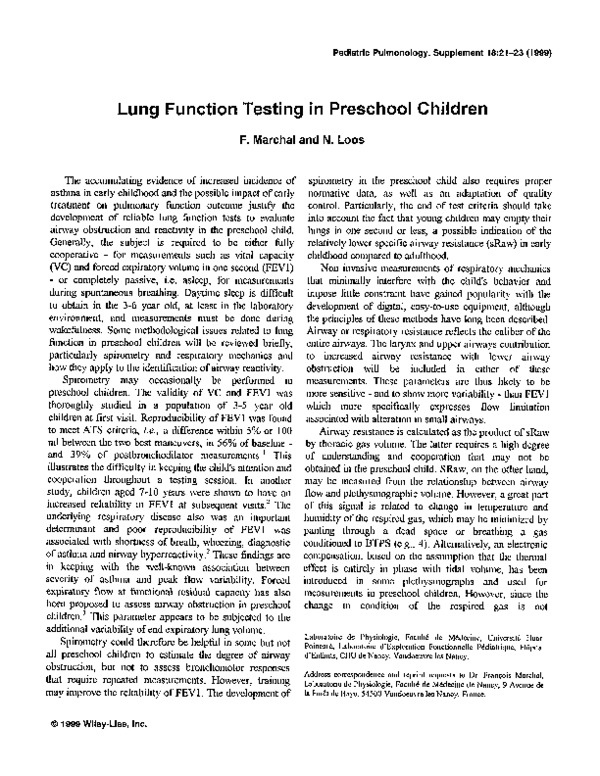 (PDF) Lung Function Testing in Preschool Children