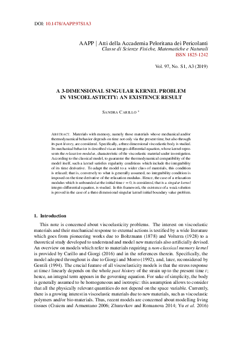 (PDF) A 3-dimensional singular kernel problem in viscoelasticity: An ...