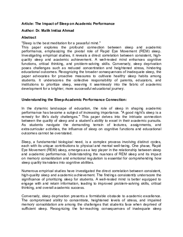 (DOC) Article: The Impact of Sleep on Academic Performance