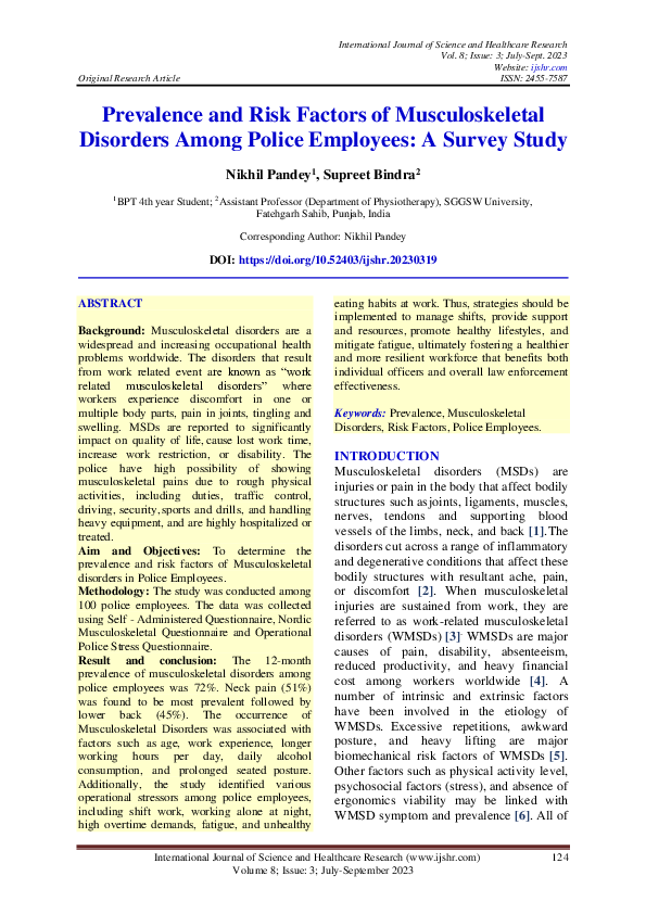 (PDF) Prevalence and Risk Factors of Musculoskeletal Disorders Among ...