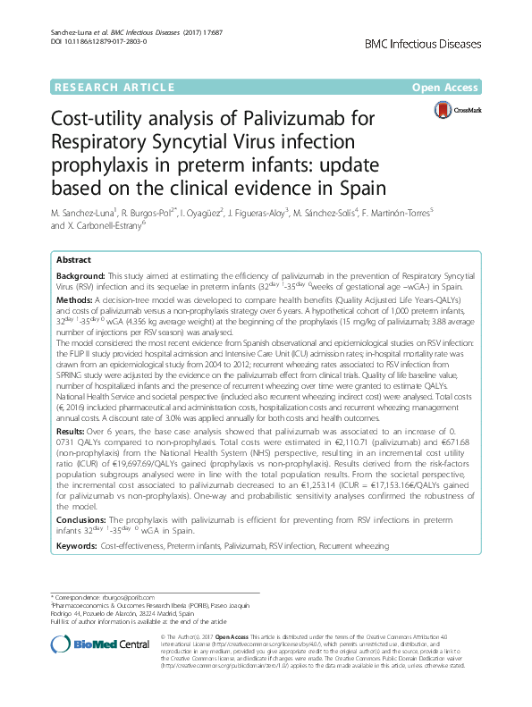 (PDF) Cost-utility analysis of Palivizumab for Respiratory Syncytial ...