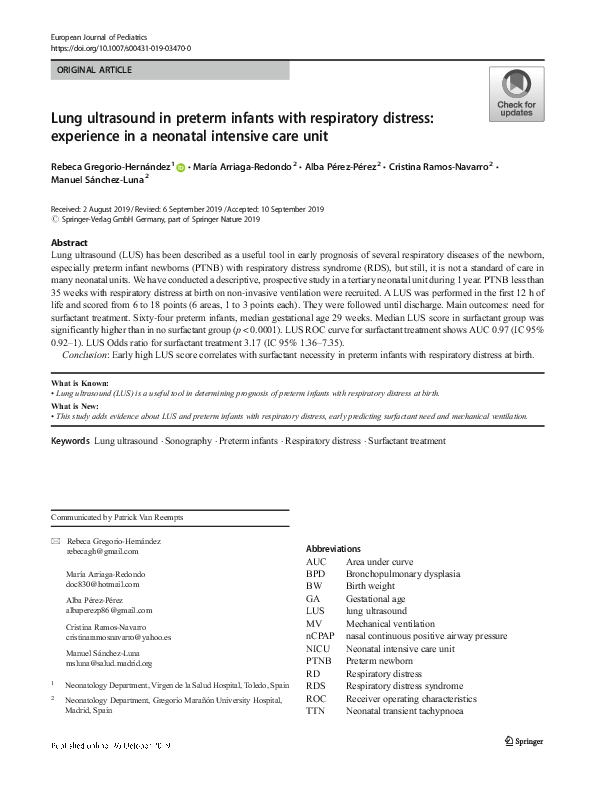 (PDF) Lung ultrasound in preterm infants with respiratory distress ...