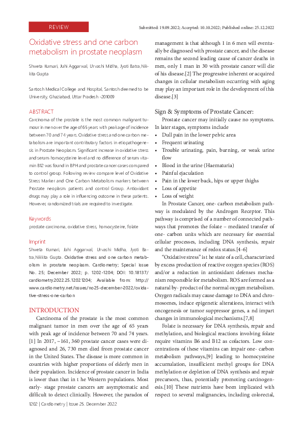 (PDF) Oxidative stress and one carbon metabolism in prostate neoplasm