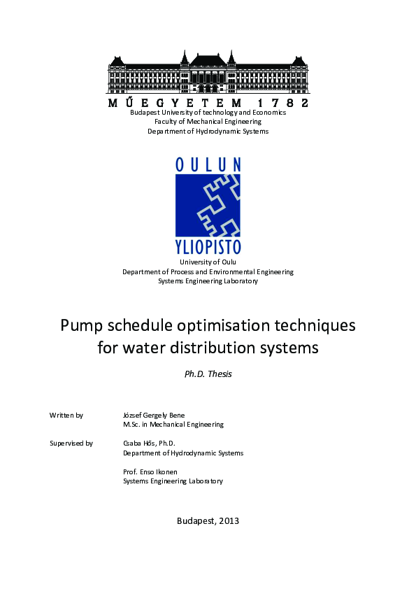 (PDF) Pump schedule optimisation techniques for water distribution systems