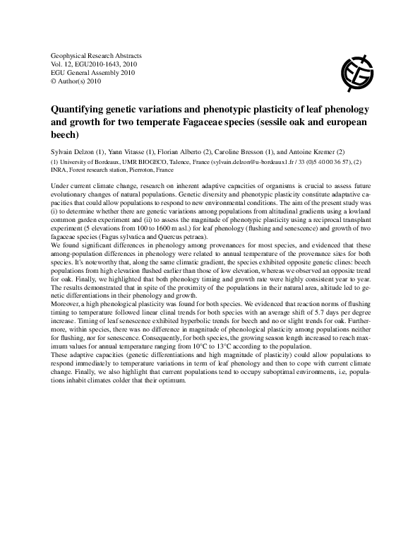 (PDF) Quantifying genetic variations and phenotypic plasticity of leaf ...
