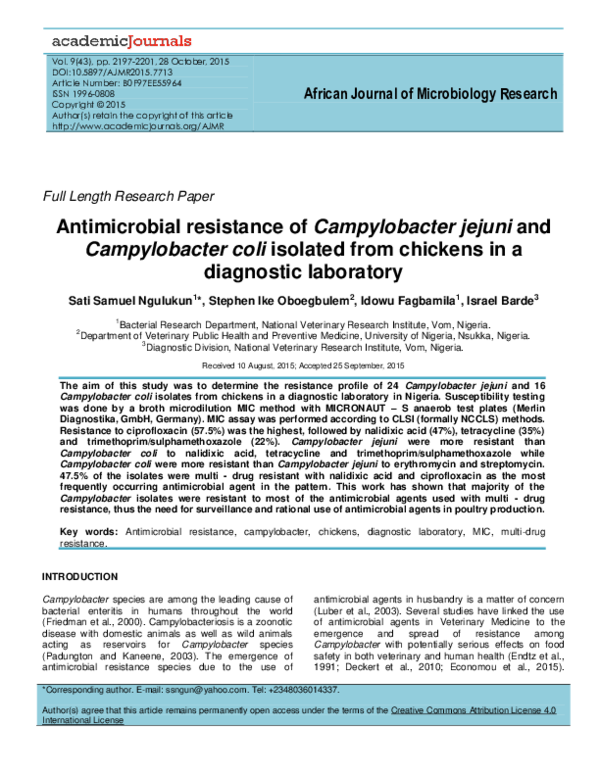 (PDF) Antimicrobial resistance of Campylobacter jejuni and ...
