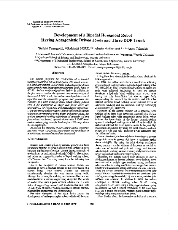 (PDF) Development of a bipedal humanoid robot having antagonistic ...