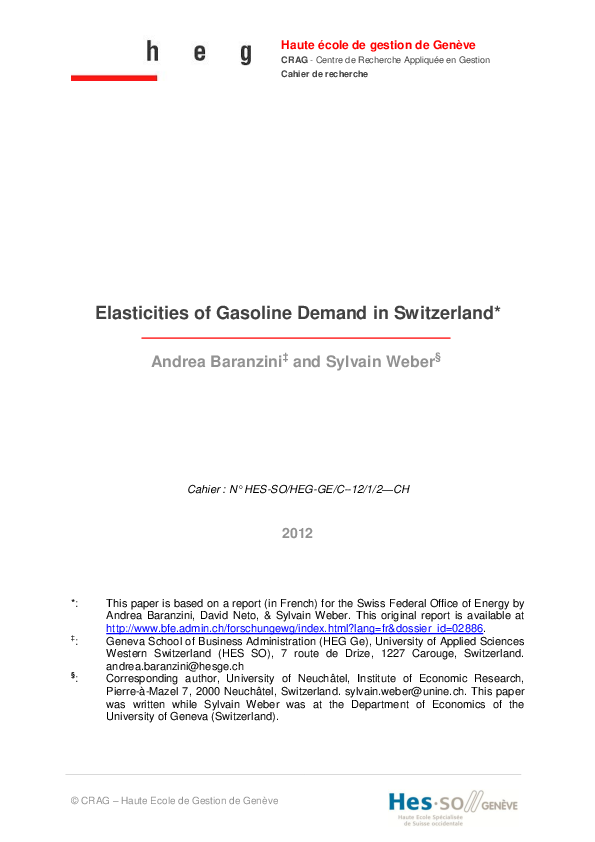 (PDF) Elasticities of gasoline demand in Switzerland