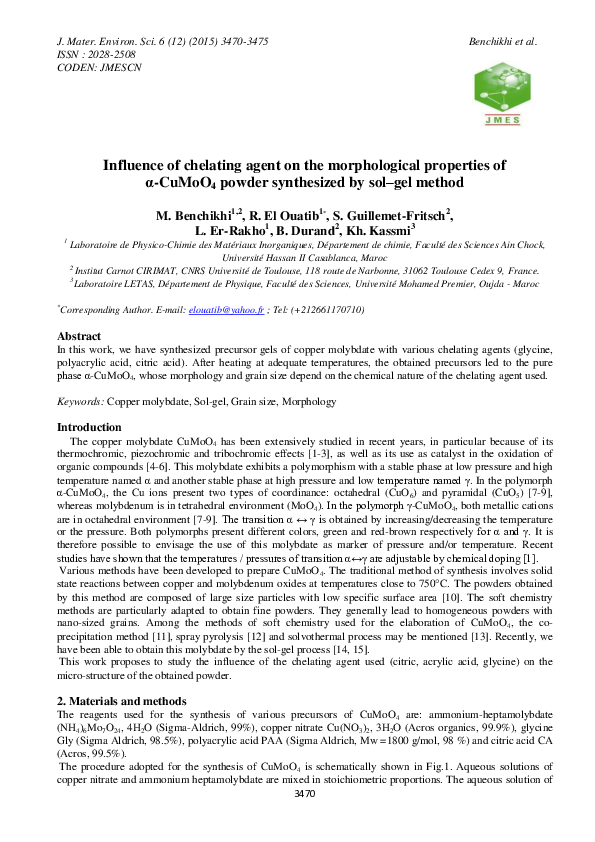(PDF) Influence of chelating agent on the morphological properties of α ...
