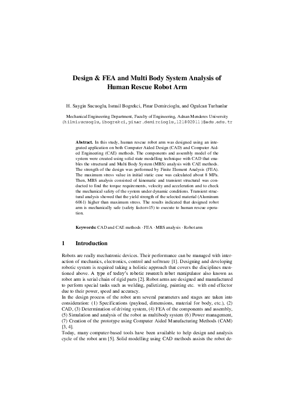 (PDF) Design & FEA and Multi Body System Analysis of Human Rescue Robot Arm
