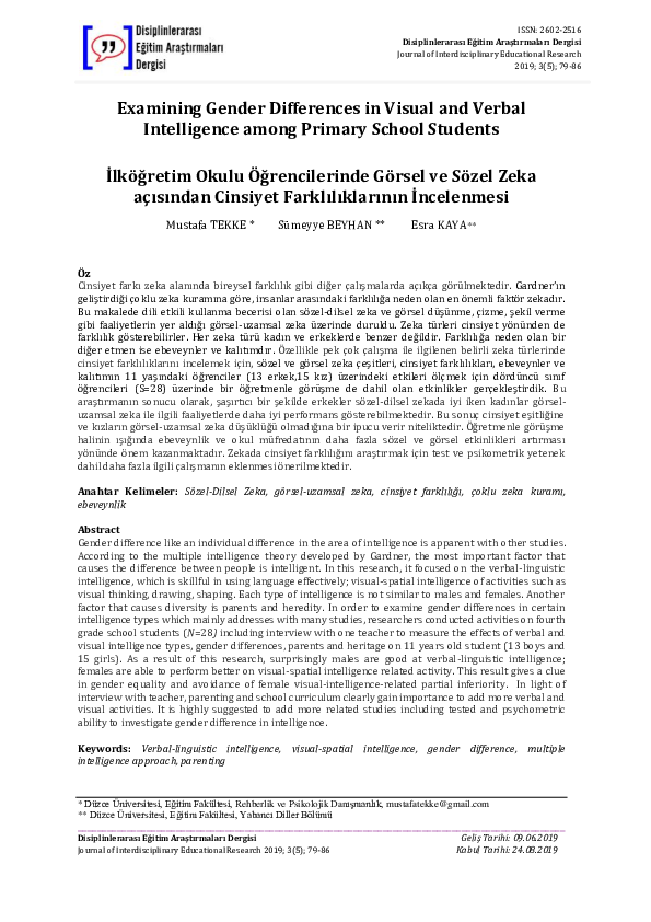 (PDF) Examining Gender Differences in Visual and Verbal Intelligence ...