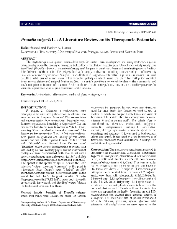 (PDF) Prunella vulgaris L. : A Literature Review on its Therapeutic ...