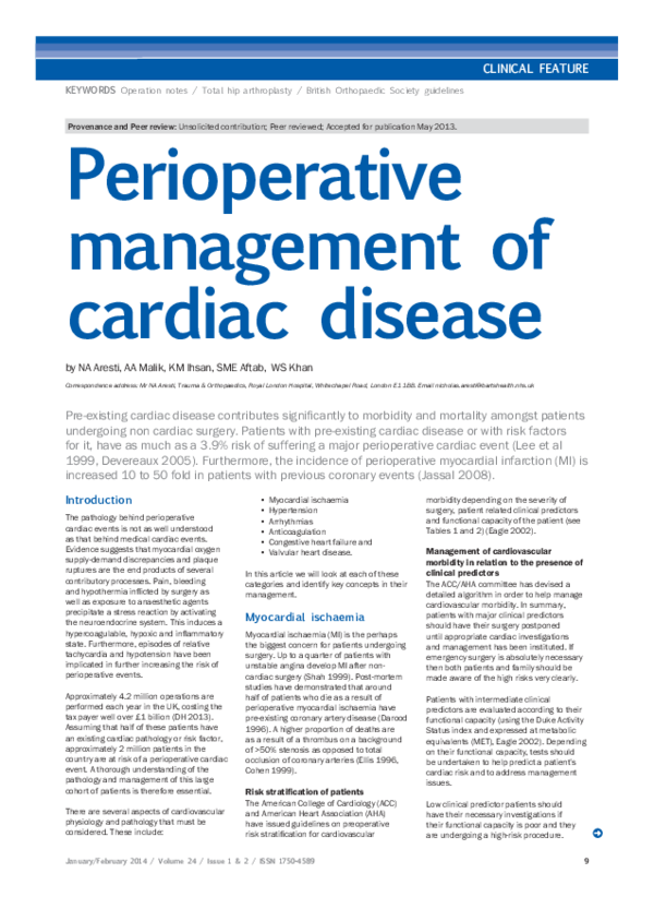 (PDF) Perioperative Management of Cardiac Disease