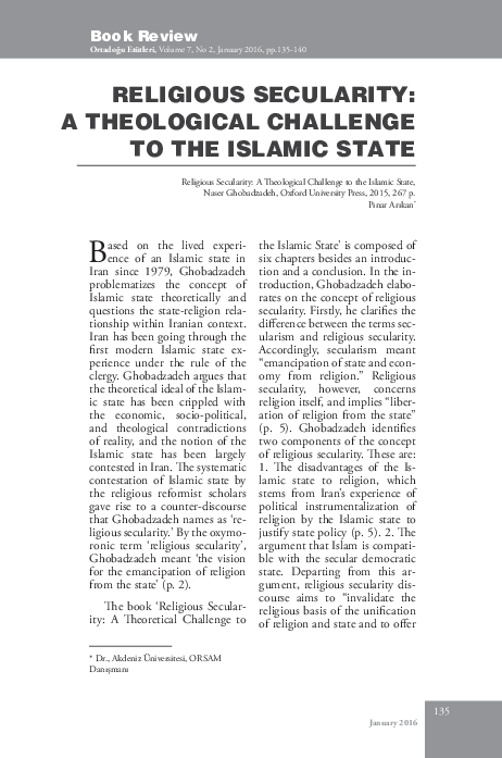 (PDF) Religious secularity: a theological challenge to the Islamic state
