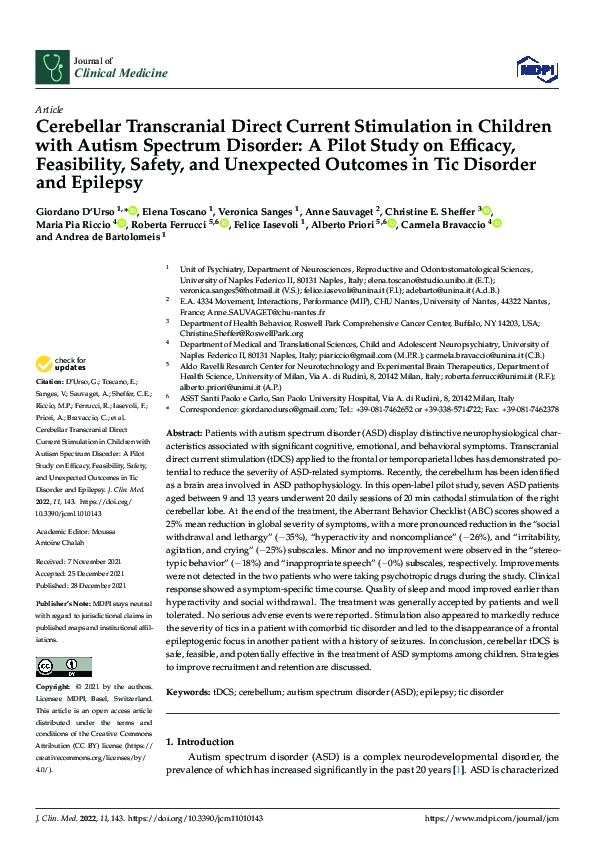 (PDF) Cerebellar Transcranial Direct Current Stimulation in Children ...