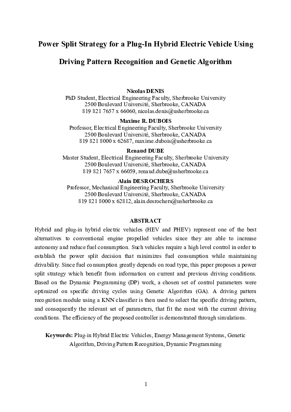 (PDF) Power Split Strategy for a Plug-In Hybrid Electric Vehicle Using ...